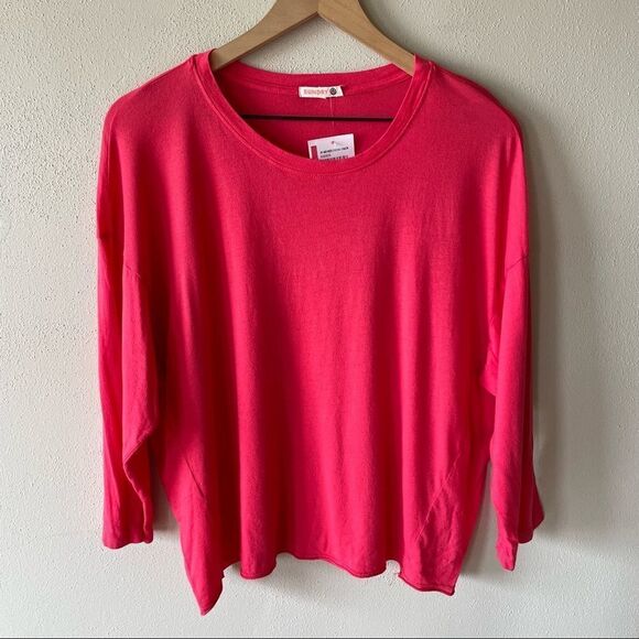 NWT Sundry Hibiscus Pink Dolman 3/4 Sleeve Blouse - Size: 2 - Picture 1 of 8